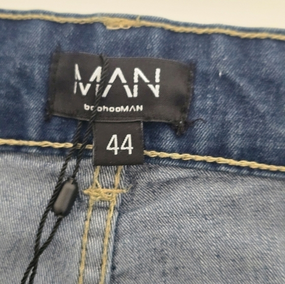 Boohoo Man Jeans Blue Skinny Logo Light Wash Stretch 44x30 New - Picture 10 of 11